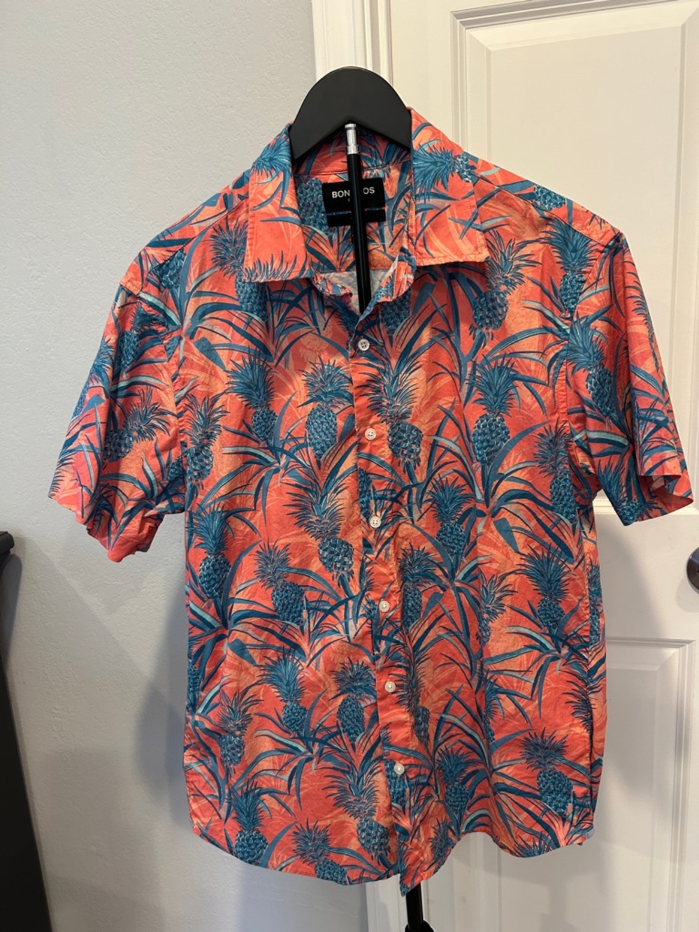 Bonobos Coral and Teal Pineapple Print Short-Sleeve Button-Down Shirt